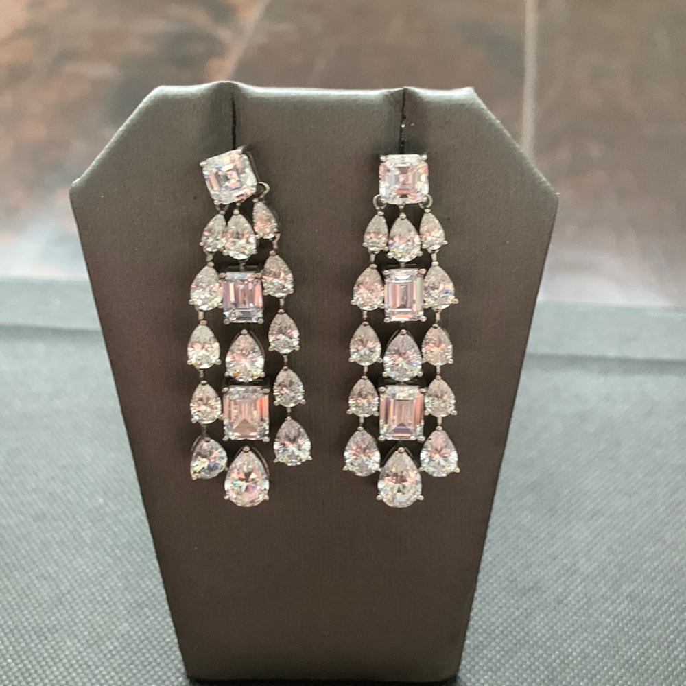 Cubic zirconia, sterling, silver earrings